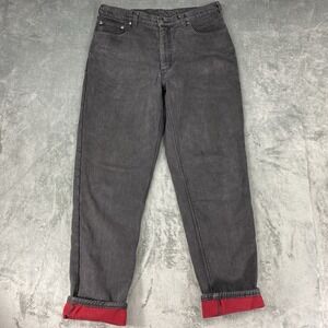 Vtg Lands End Jeans Mens 36 (fit 35x32) Black Fleece Lined Straight Denim *READ*